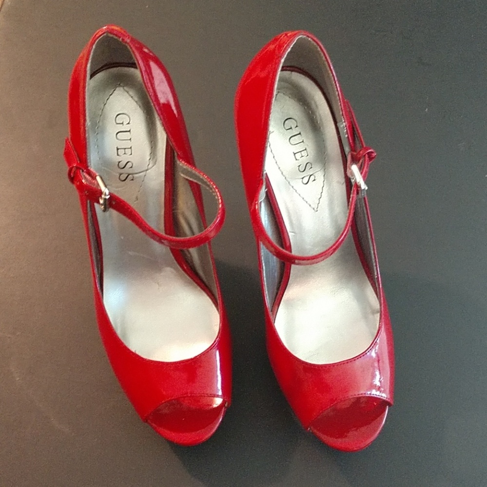 Guess Red Patent leather peep-toe stilettos